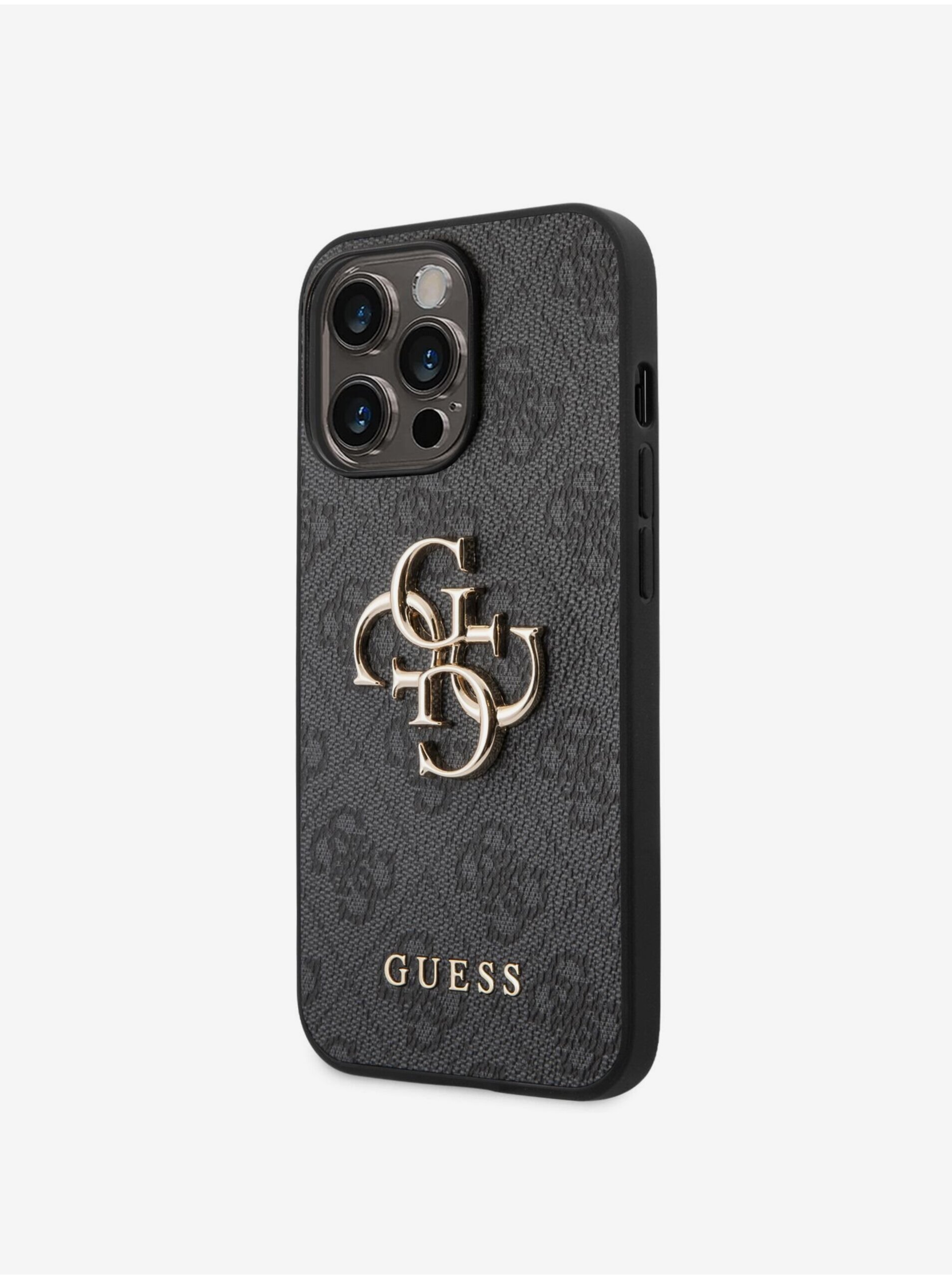 Levně Guess PU 4G Metal Logo Zadní Kryt pro iPhone 14 Pro Grey