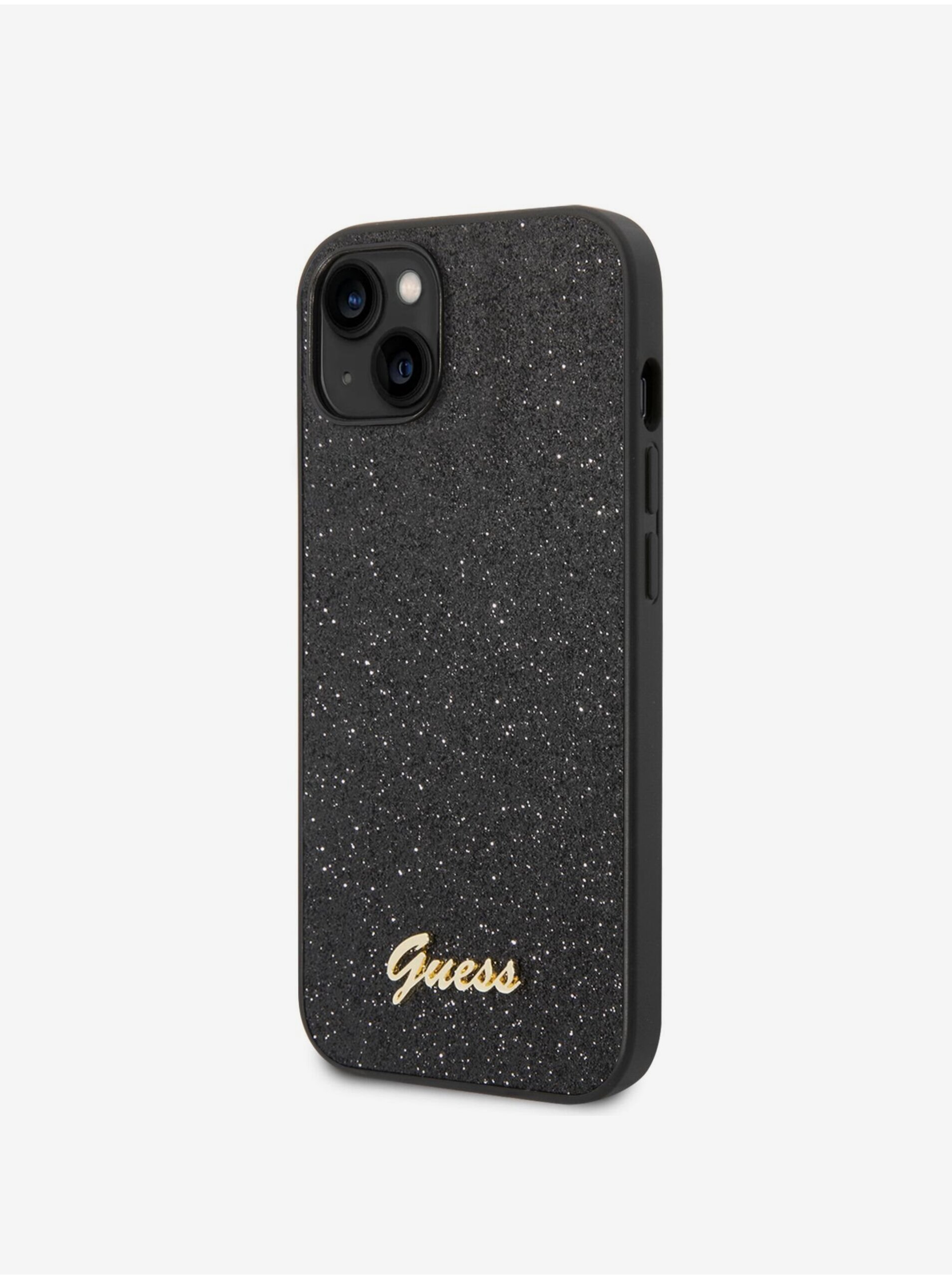 Levně Guess PC/TPU Glitter Flakes Metal Logo Zadní Kryt pro iPhone 14 Black