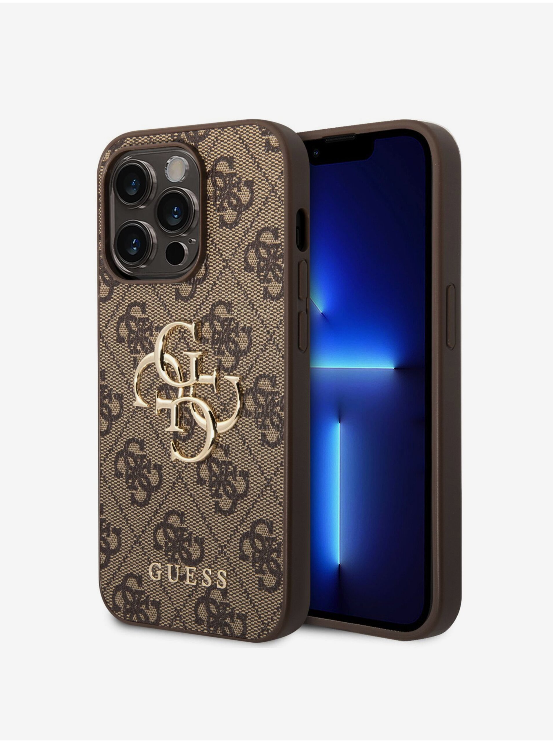 Guess PU 4G Metal Logo Zadní Kryt pro iPhone 15 Pro Max Brown