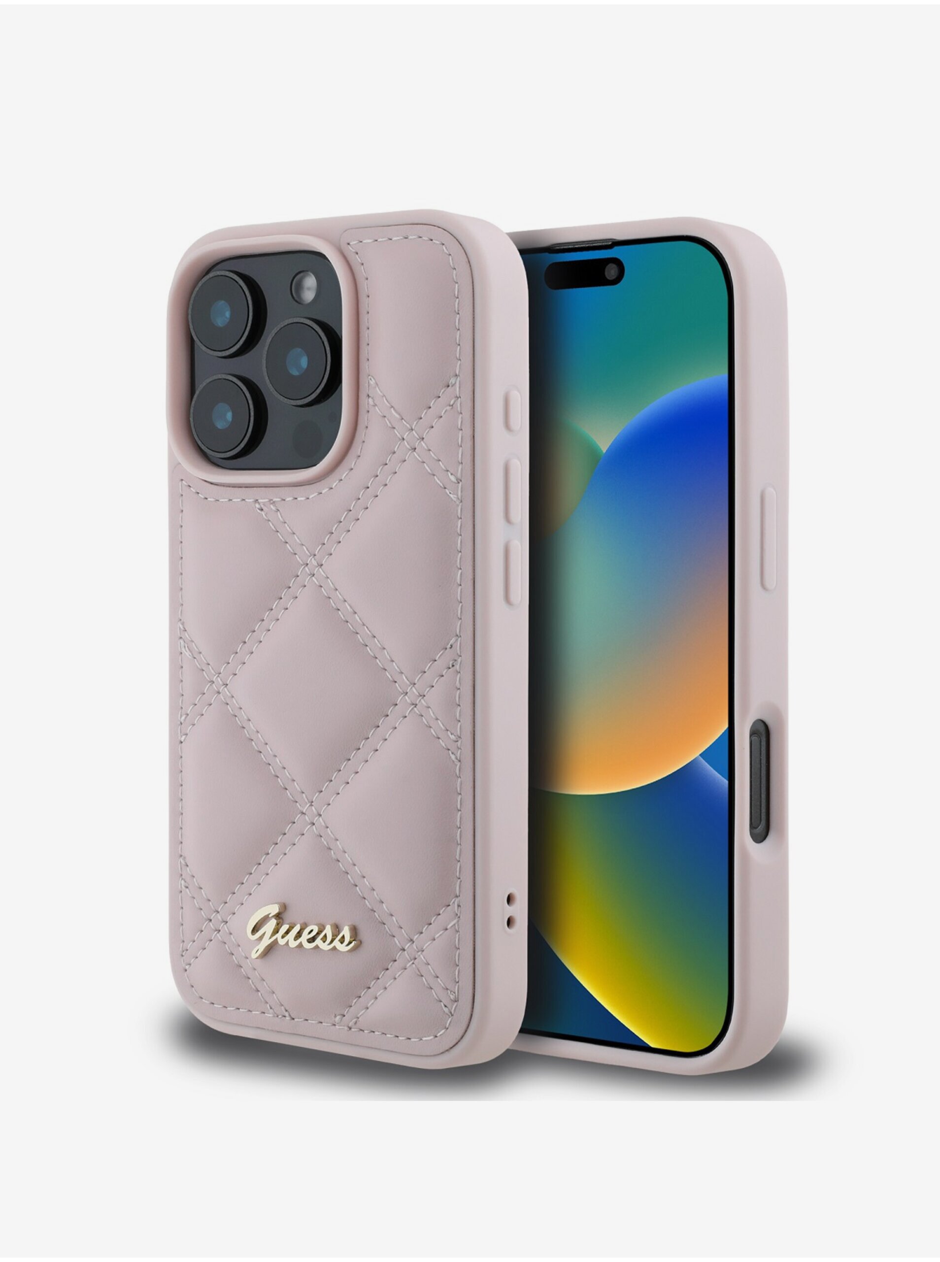 Guess PU Leather Quilted Zadní Kryt pro iPhone 16 Pro Pink