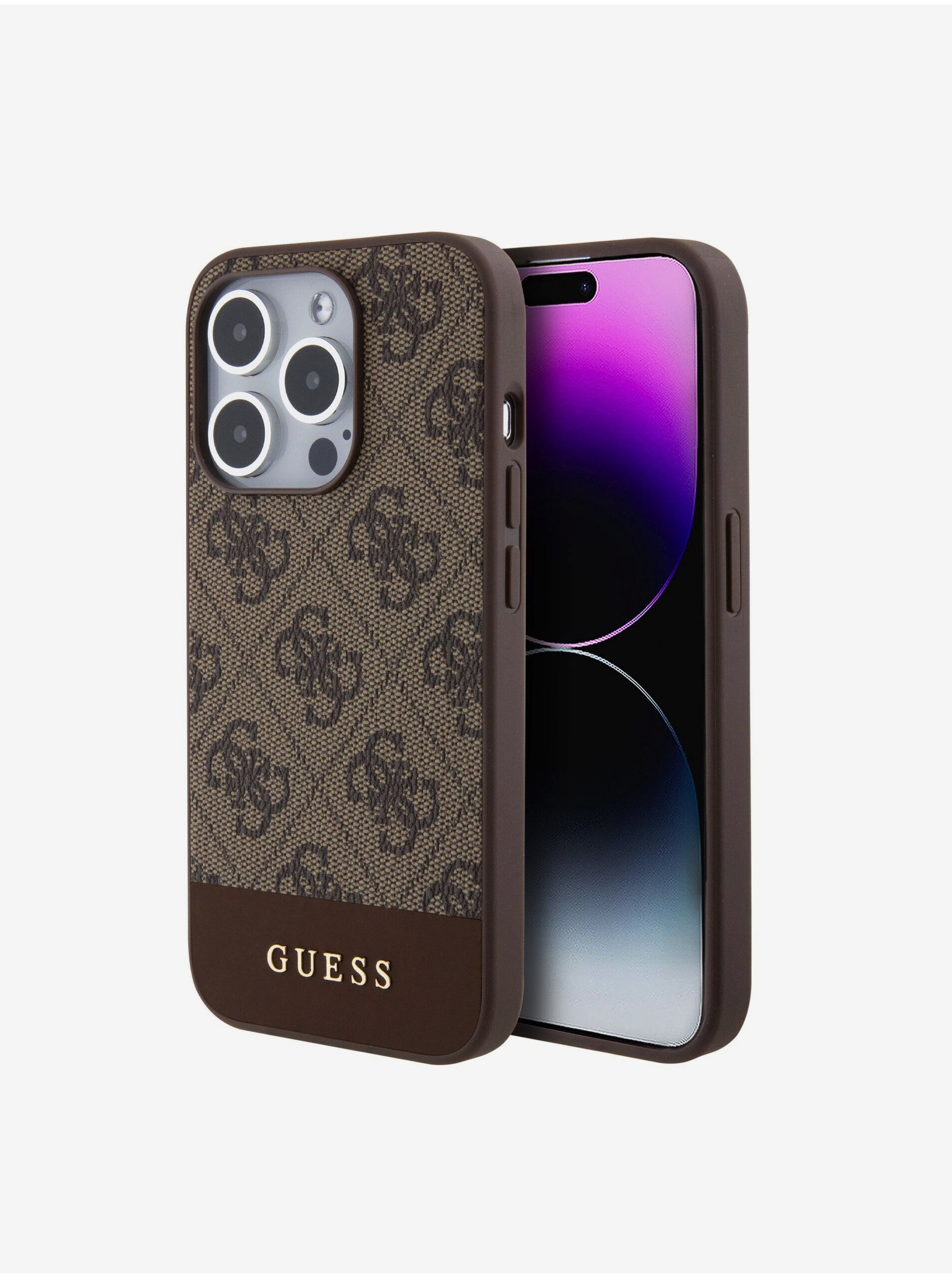 Guess PU 4G Stripe MagSafe Zadní Kryt pro iPhone 15 Pro Brown