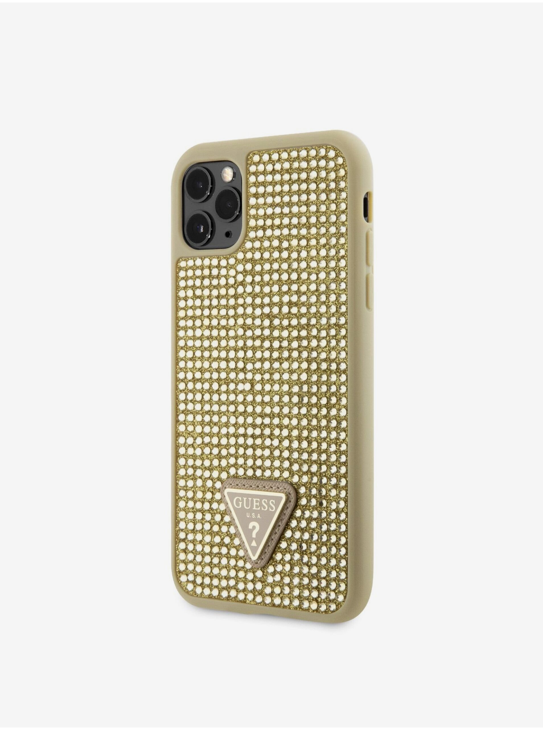 Levně Guess Rhinestones Triangle Metal Logo Kryt pro iPhone 11 Pro Gold