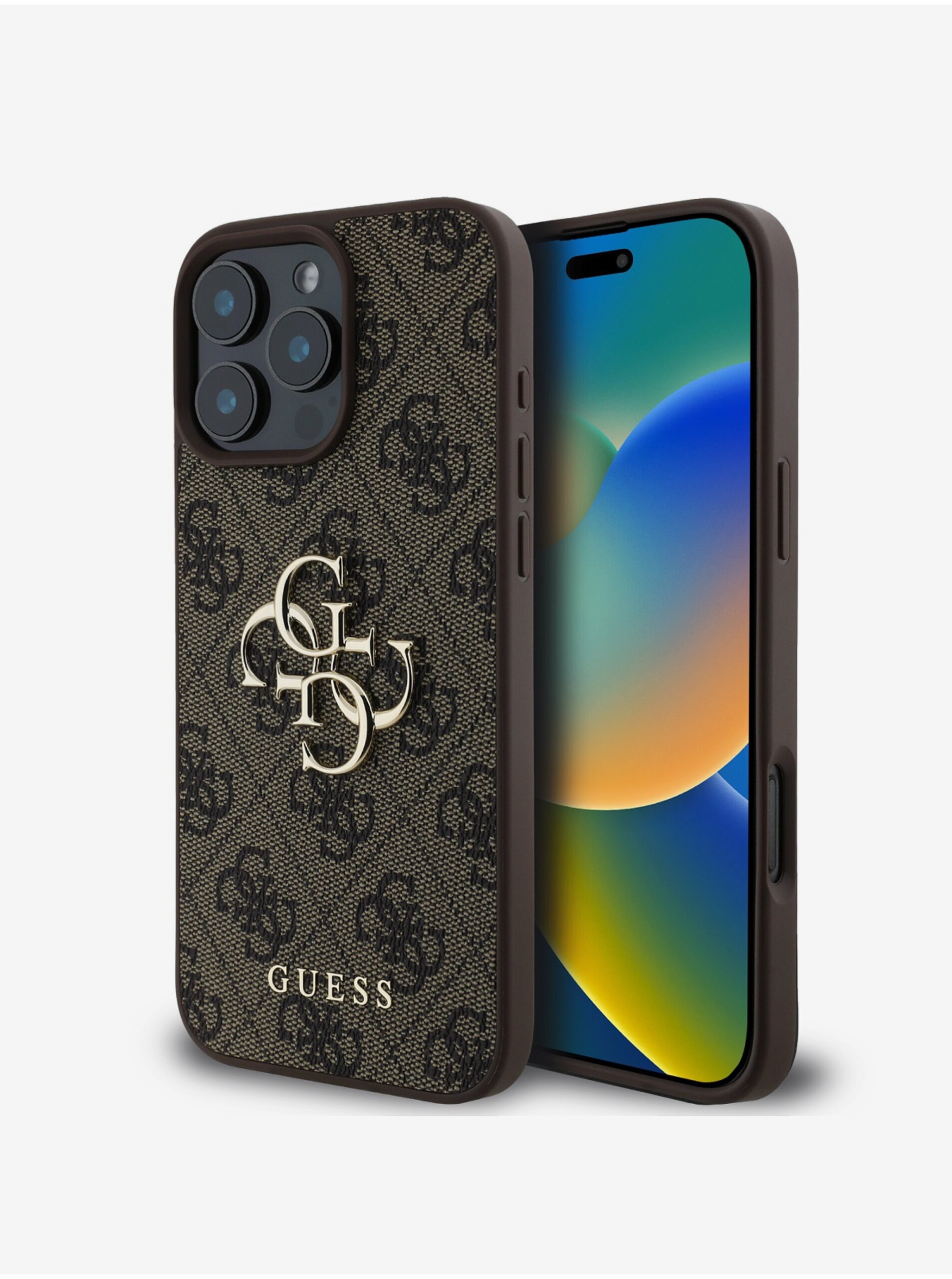 Levně Guess PU 4G Metal Logo Zadní Kryt pro iPhone 16 Pro Brown