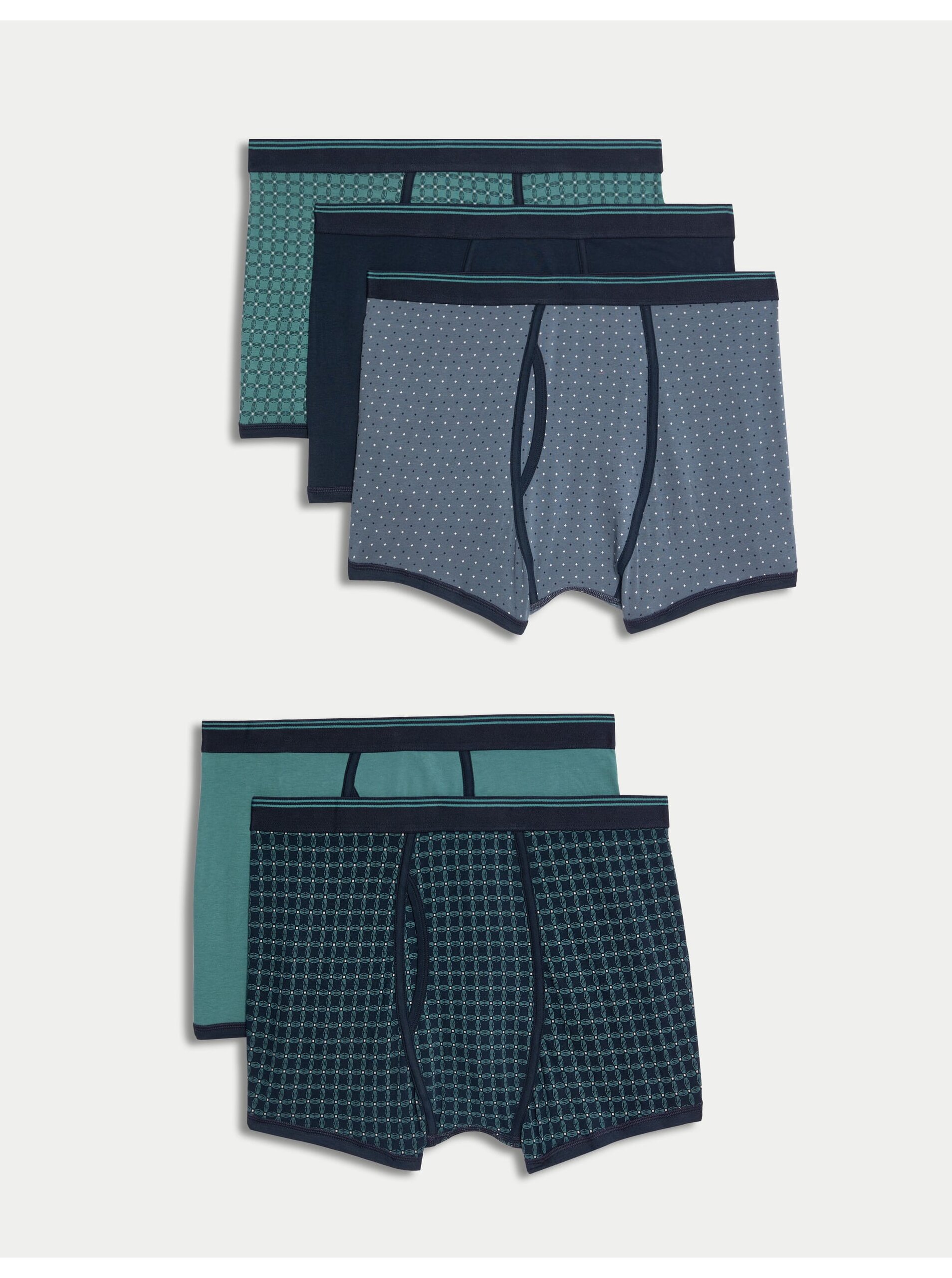 Trenýrky s geometrickým vzorem, vysokým podílem bavlny a technologií Cool & Fresh™, 5 ks v balení Marks & Spencer zelená