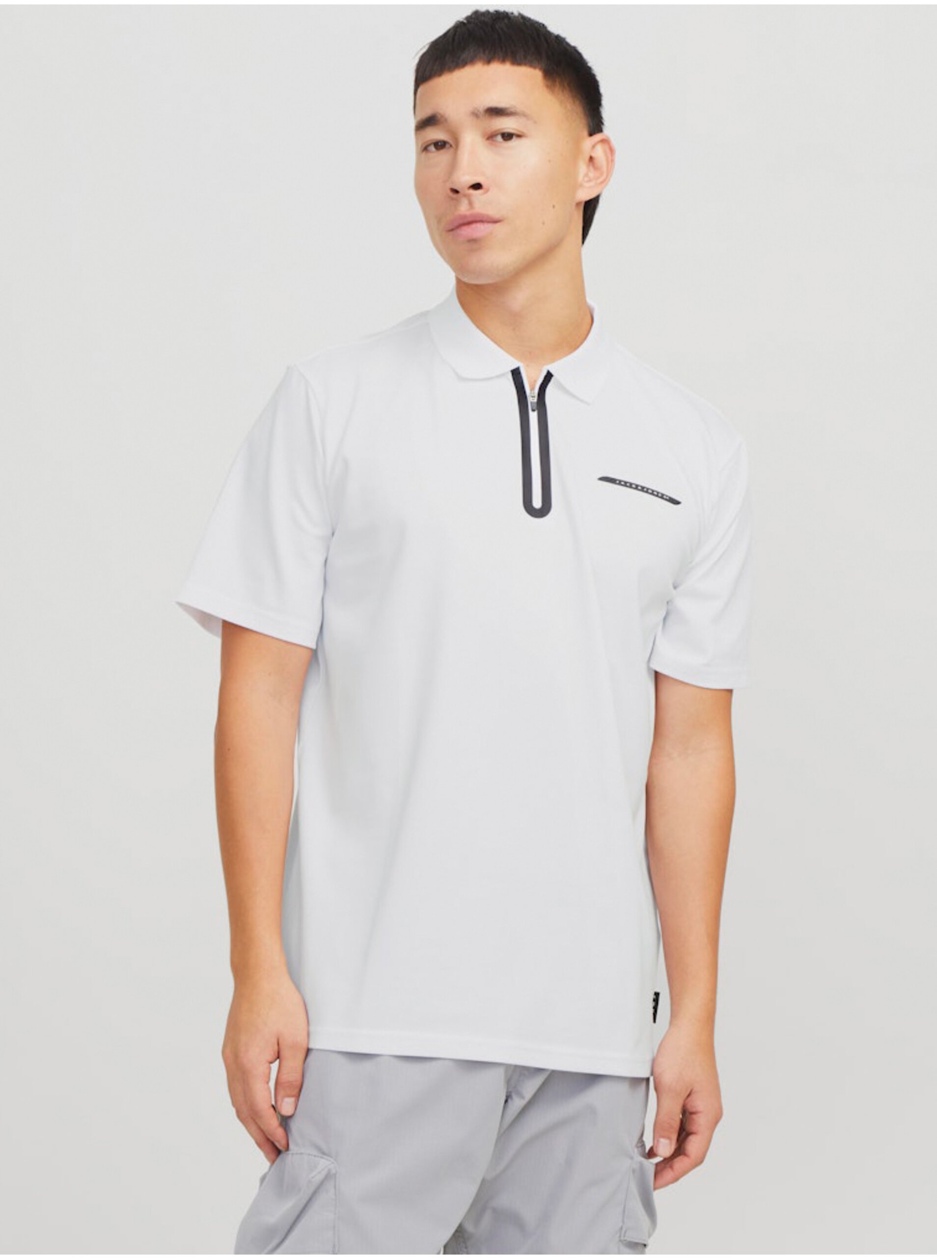 Levně Bílé pánské polo tričko Jack & Jones Fusion