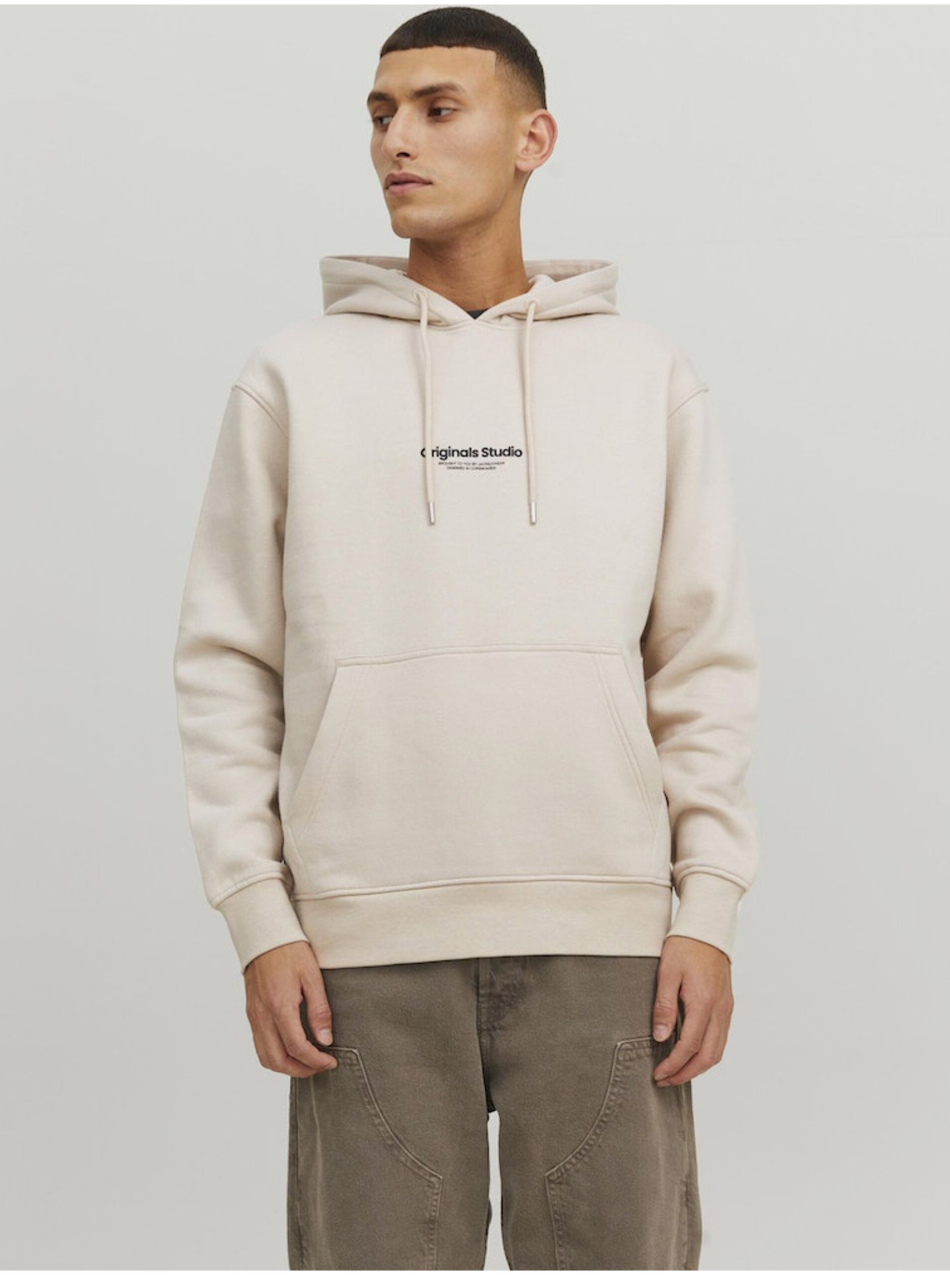 Levně Béžová pánská mikina s kapucí Jack & Jones Vesterbro