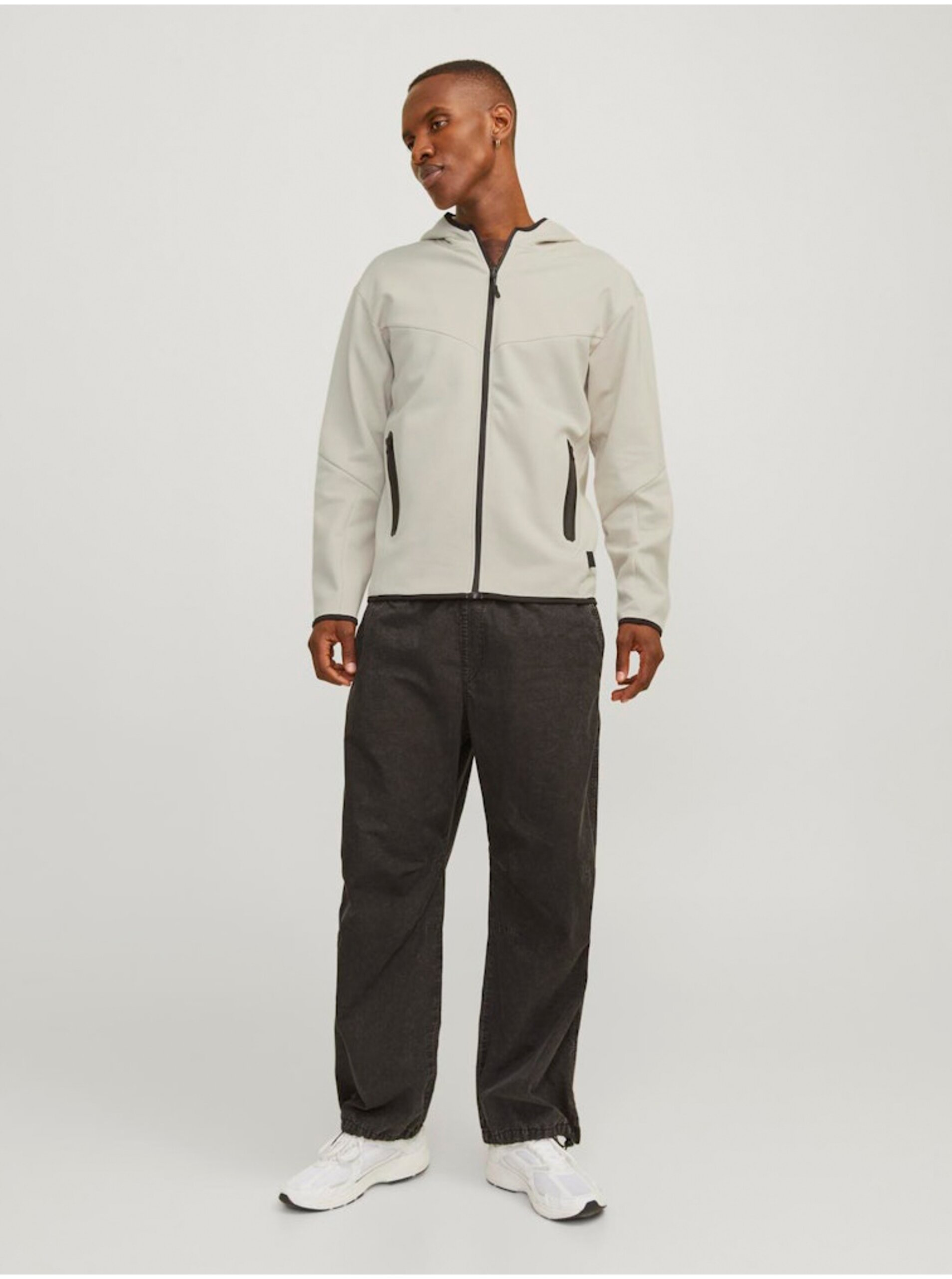Levně Béžová pánská mikina s kapucí Jack & Jones