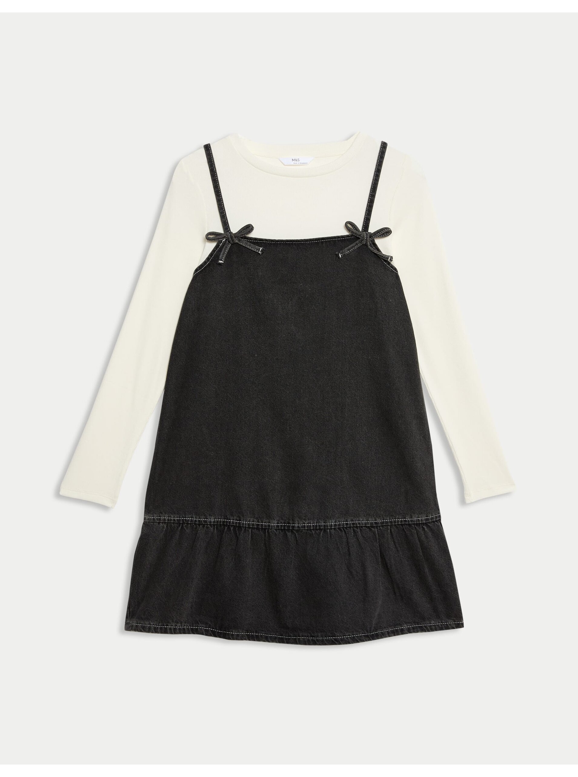 Levně 2dílný outfit džínových šatů s vysokým podílem bavlny (2–16 let) Marks & Spencer černá