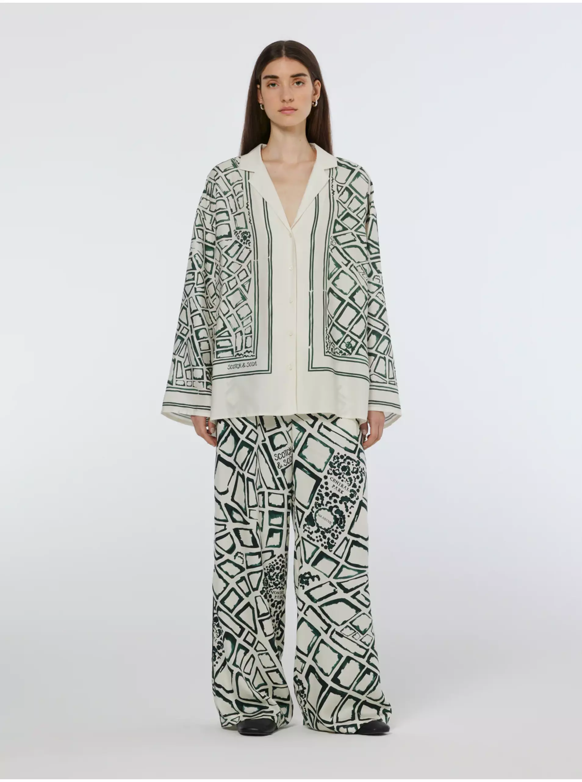 Zeleno-krémové dámské vzorované široké kalhoty Scotch & Soda