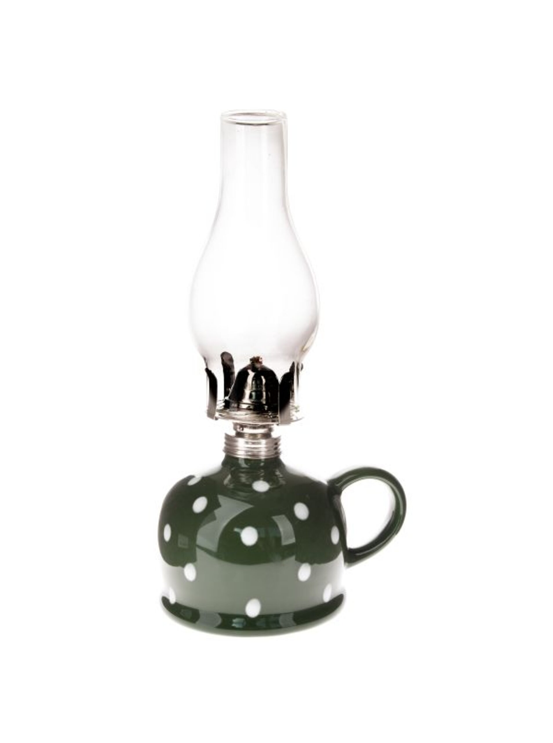 Keramická petrolejová lampa, tmavě zelená s puntíky, 0/9