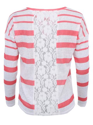 Koralovo-biele pruhované tričko s dlhými rukávmi ONLY Marly
