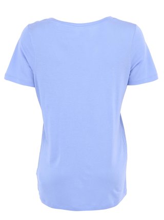 Modré dlhšie tričko s krátkymi rukávmi s výstrihom do 