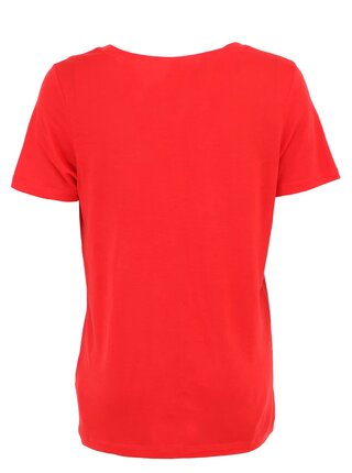 Červené dlhšie tričko s krátkymi rukávmi s výstrihom do 