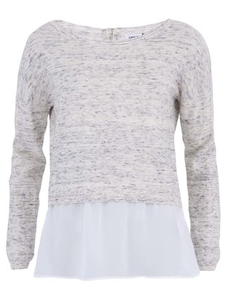 Krémovo-sivý melírovaný sveter s bielym lemom ONLY Debby