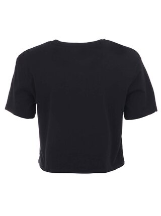 Čierne kratšie dámske tričko s potlačou tenisiek Converse