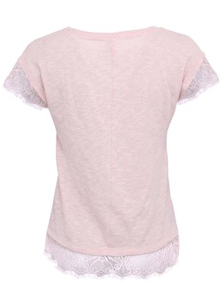 Ružové tričko zdobené čipkou VERO MODA Sonny