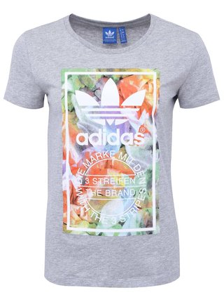 Sivé dámske tričko s logom a farebnou potlačou adidas Originals