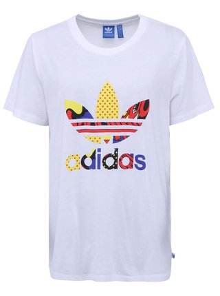 Biele dámske voľnejšie tričko s farebným logom adidas Originals