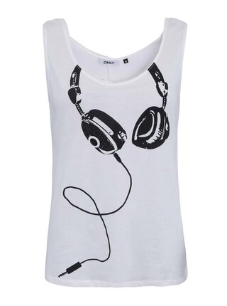 Biele tričko s potlačou slúchadiel ONLY Headphones