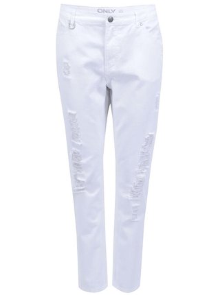 Biele skrátené nohavice s potrhaným efektom ONLY Solid