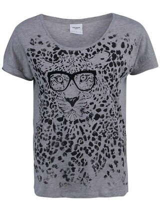 Sivé tričko s tigrom s okuliarmi VERO MODA Pet Cat 