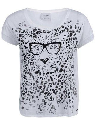 Biele tričko s tigrom s okuliarmi VERO MODA Pet Cat 