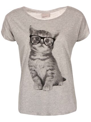 Sivé tričko s potlačou mačky VERO MODA Cat