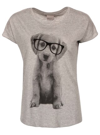 Sivé tričko s potlačou psa VERO MODA Dog Cat