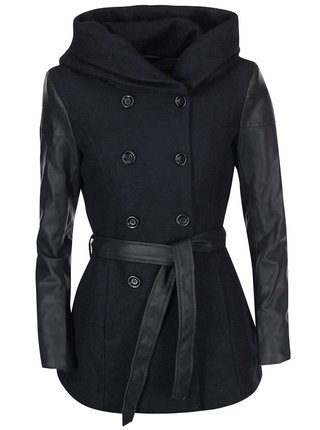Tmavomodrý kabát s koženkovými rukávmi ONLY Lisa