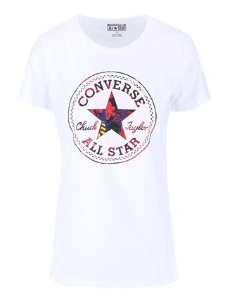 Biele dámske tričko s farebným logom Converse