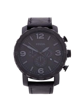 Černé pánské hodinky s koženým páskem Fossil