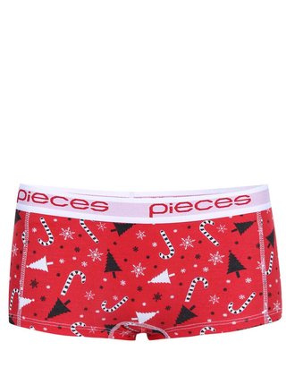Bielo-červené dámske boxerky s vianočným vzorom Pieces Logo