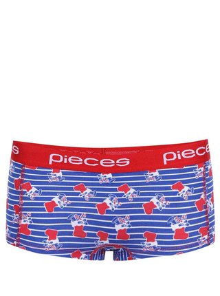 Červeno-modré dámske vzorované boxerky Pieces Logo