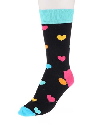 Čierne unisex ponožky s farebnými srdcami Happy Socks Heart