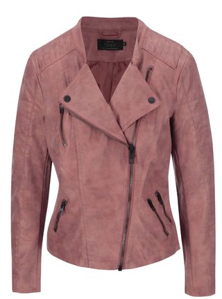 Ružová kratšia bunda v semišovej úprave ONLY Biker