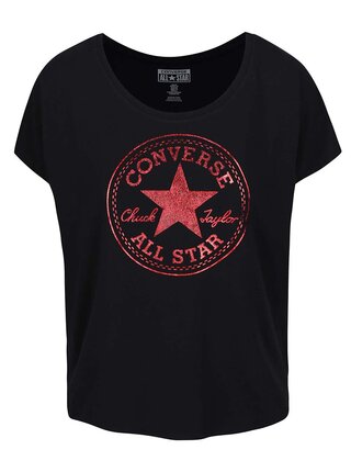 Čierne dámske oversize tričko s lesklou potlačou Converse