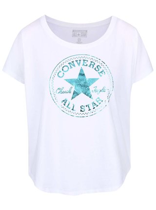 Biele dámske oversize tričko s lesklou potlačou Converse
