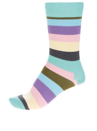 Tyrkysové dámske pruhované ponožky Happy Socks Stripe