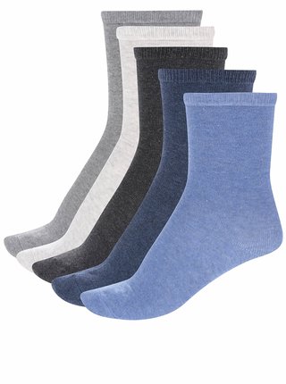 Súprava piatich modrých a sivých párov ponožiek Pieces Emmy