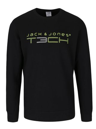 Černá mikina s neonově zeleným nápisem Jack & Jones 2NF