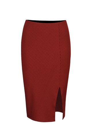 Tehlovočervená rebrovaná sukňa s rozparkom VERO MODA Dina