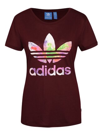 Vínové dámske tričko s farebným logom adidas Originals