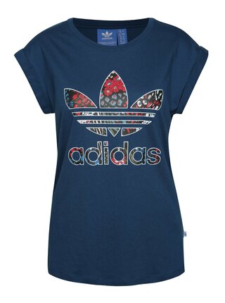 Modré dámske tričko s farebným logom adidas Originals