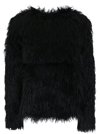 Černý krátký kabát s umělým kožíškem VILA Lux