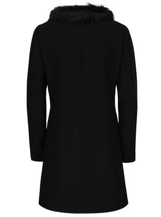 Čierny vlnený kabát s umelým kožúškom Share VERO MODA