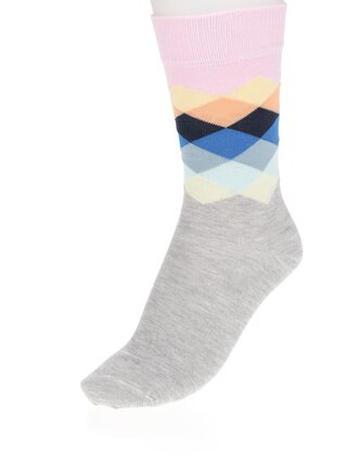 Sivé dámske ponožky s farebnými vzormi Happy Socks Faded Diamond