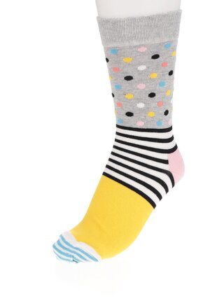 Žlto-sivé dámske ponožky s prúžkami a bodkami Stripes Dot Sock