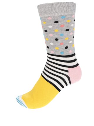 Žlto-sivé dámske ponožky s prúžkami a bodkami Stripes Dot Sock