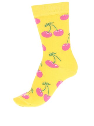 Žlté dámske ponožky so strapcami Happy Socks Cherry
