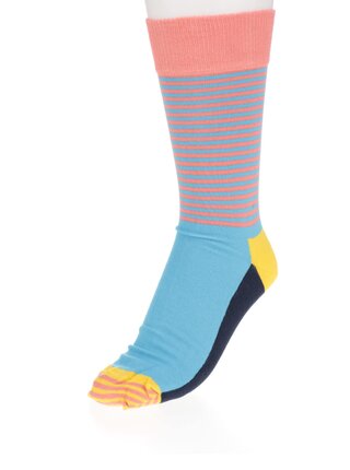 Růžovo-modré unisex pruhované ponožky Happy Socks Half Stripe